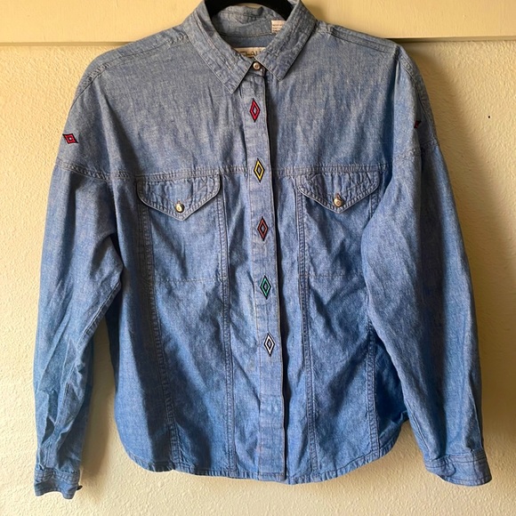 Vintage Chaus Sports Petites southwestern style cotton long sleeve button down - Picture 1 of 6